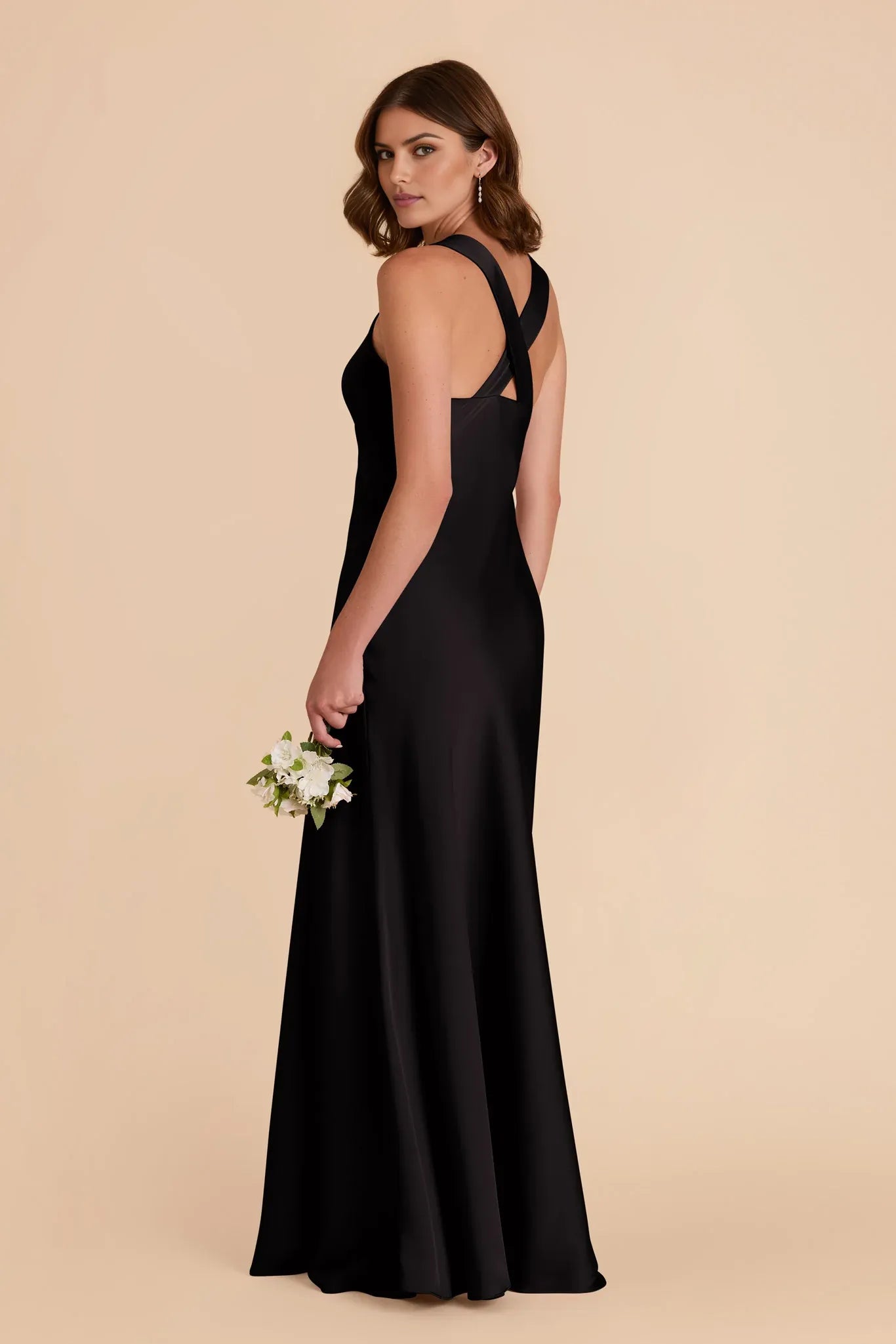 Elegant Black Sheath V-Neck Sleeveless Satin Crisscross Back Floor-Length Prom Dresses for ladies Hot Sale