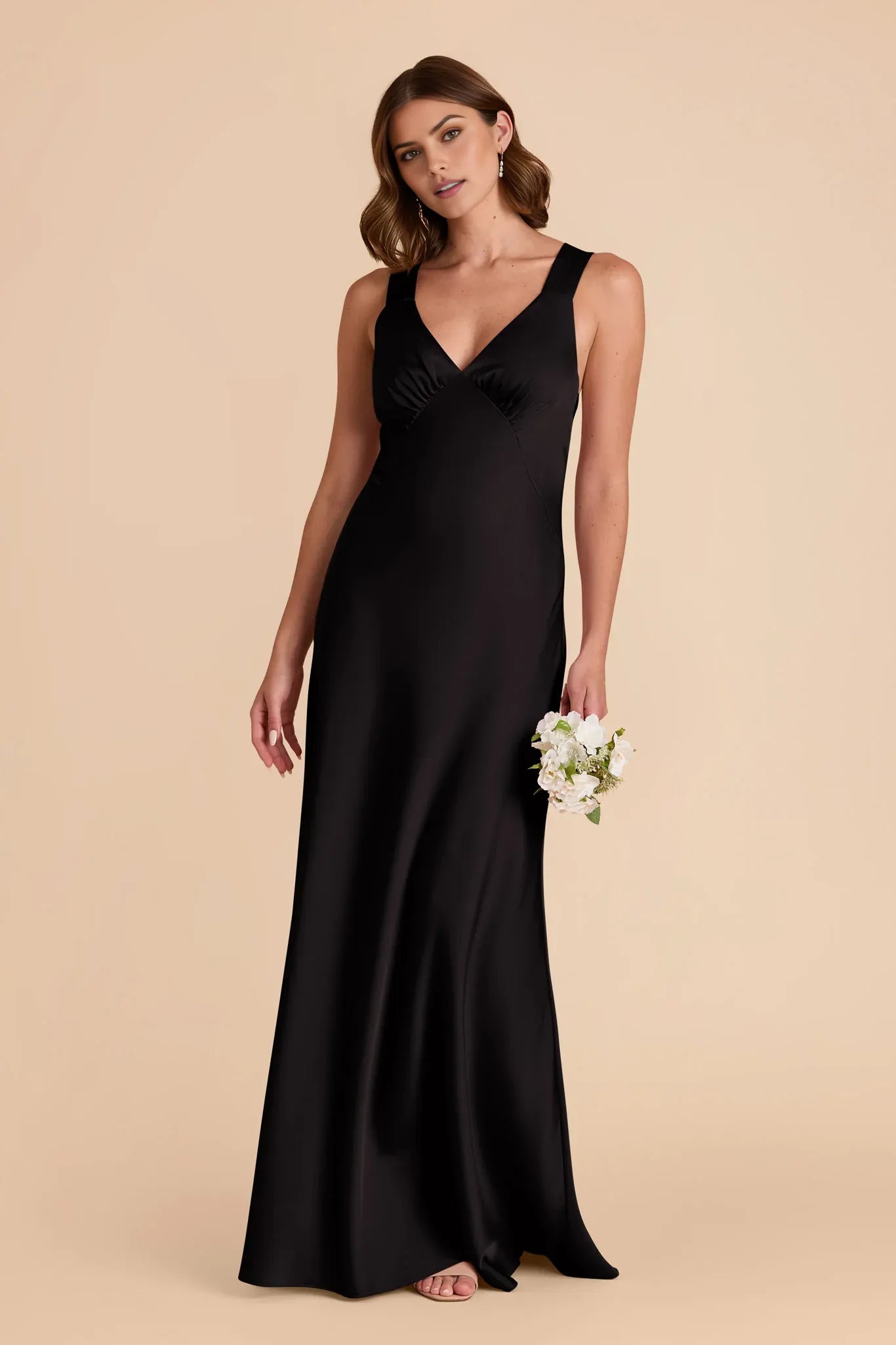 Elegant Black Sheath V-Neck Sleeveless Satin Crisscross Back Floor-Length Prom Dresses for ladies Hot Sale