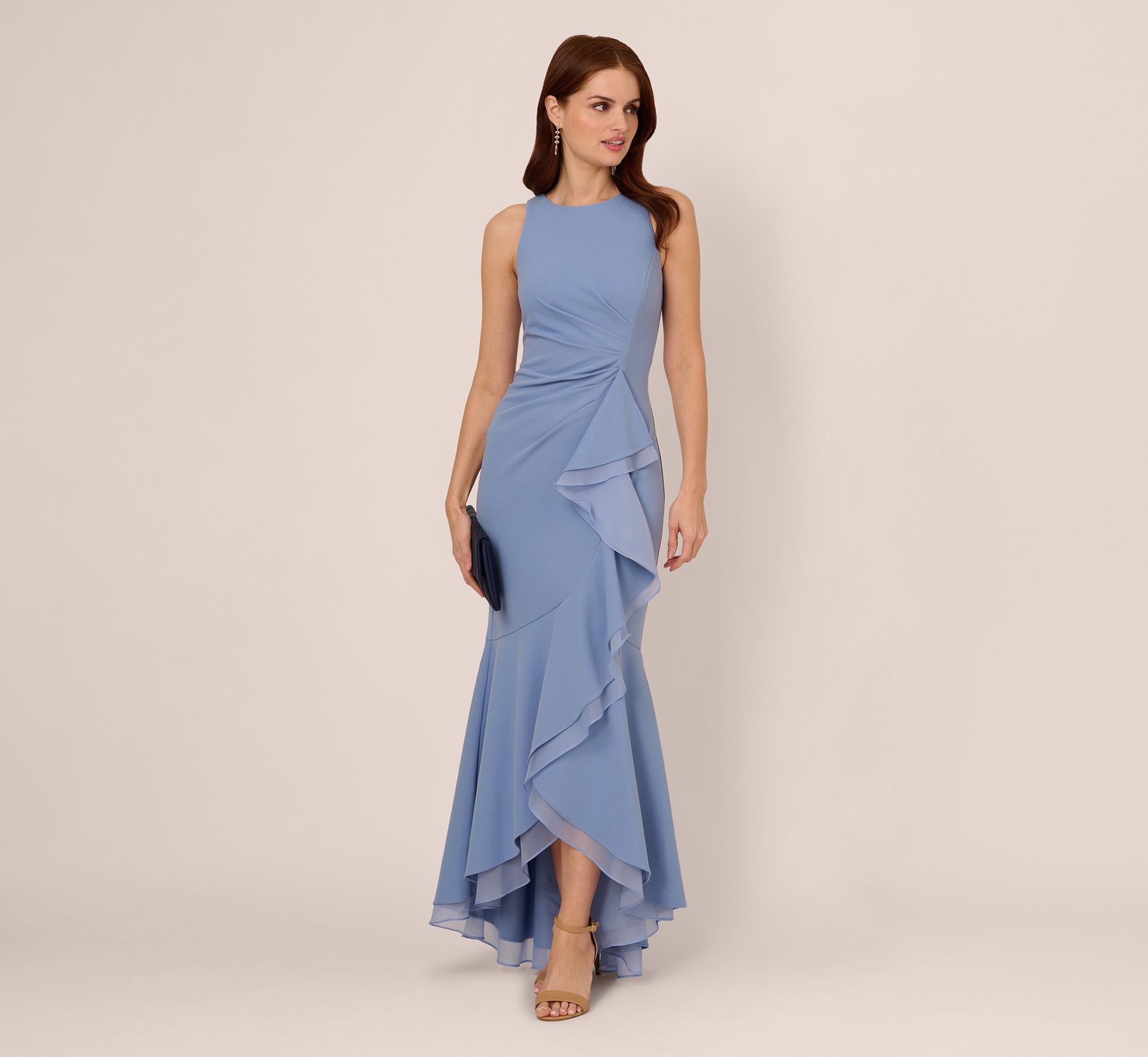 Elegant Blue Mermaid High Neck Sleeveless Keyhole Back Floor-Length Evening Dress
