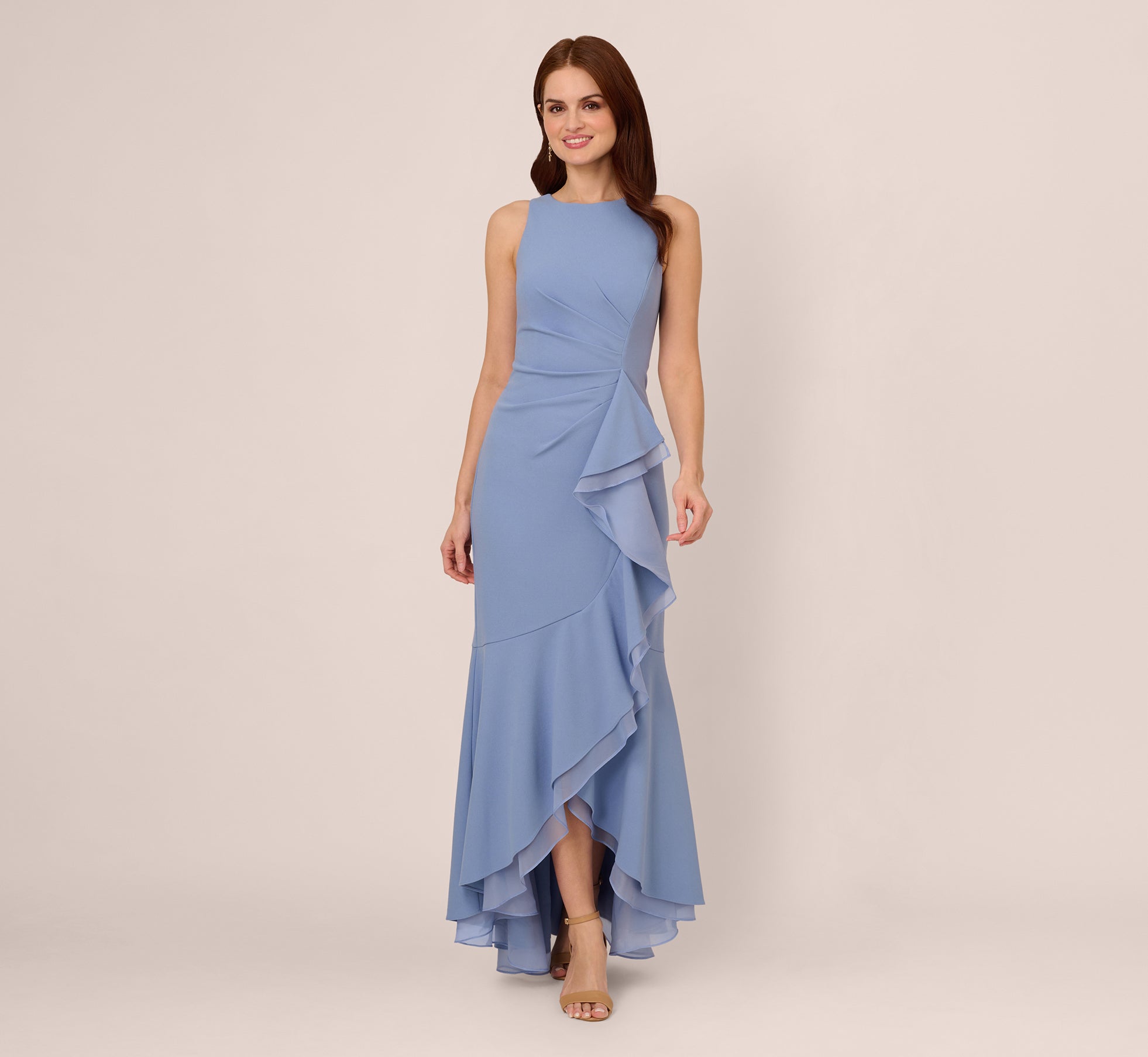 Elegant Blue Mermaid High Neck Sleeveless Keyhole Back Floor-Length Evening Dress