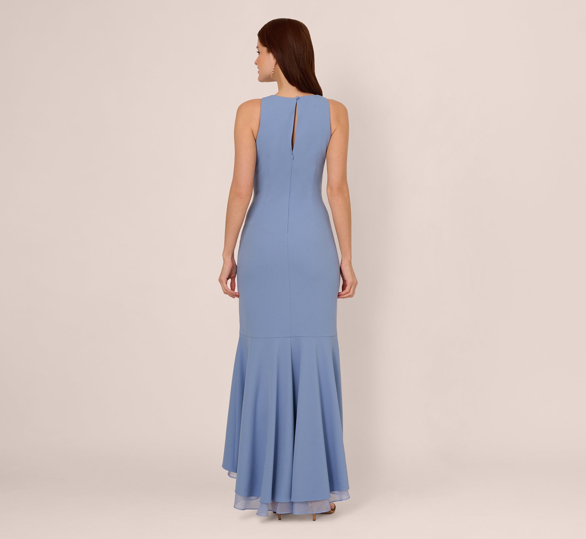Elegant Blue Mermaid High Neck Sleeveless Keyhole Back Floor-Length Evening Dress