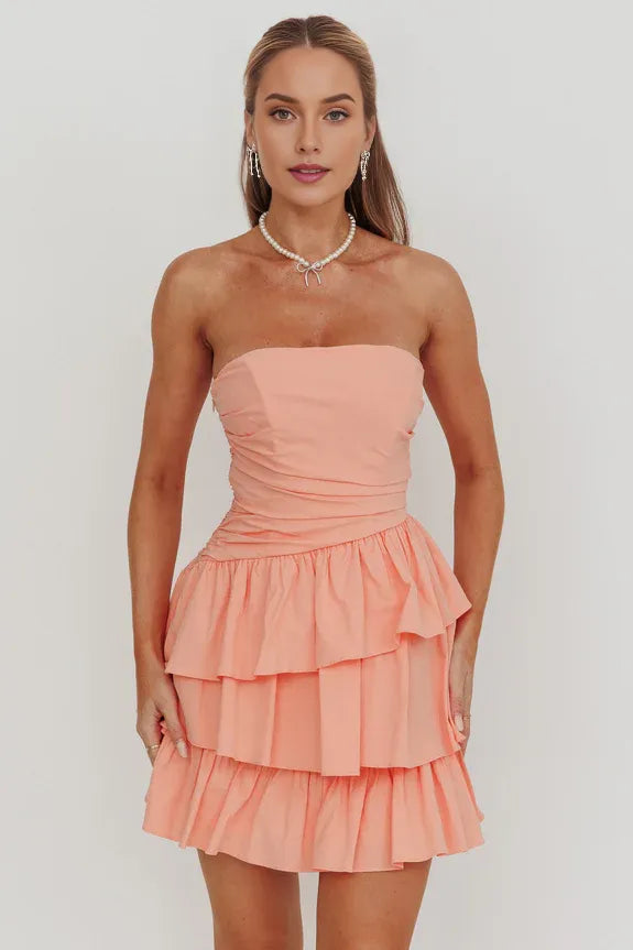 Elegant Blush A-Line Strapless Sleeveless Layered Back Zip Short-Mini Homecoming Dresses