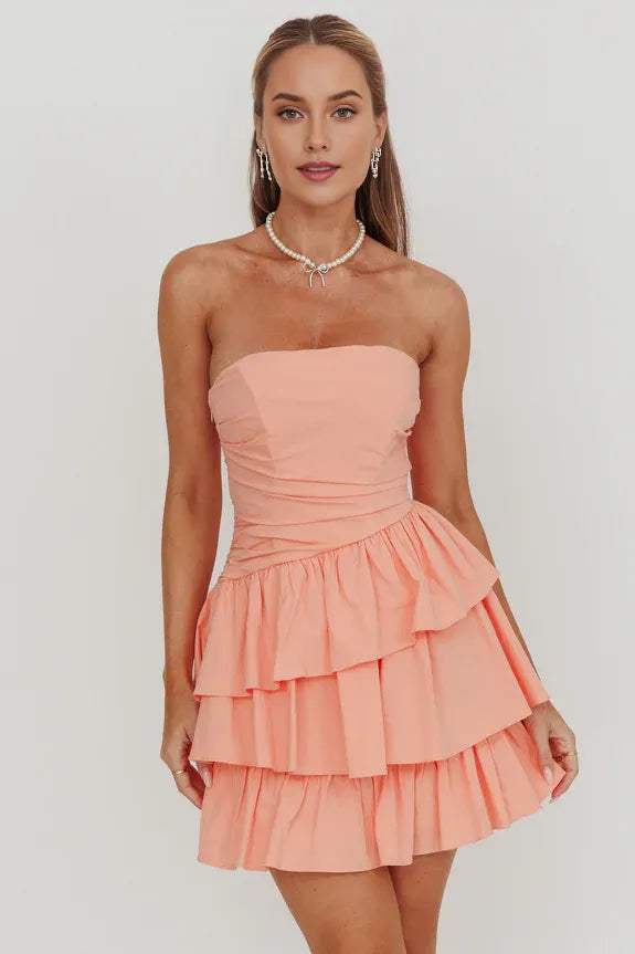 Elegant Blush A-Line Strapless Sleeveless Layered Back Zip Short-Mini Homecoming Dresses