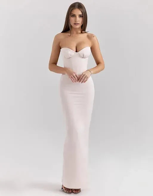 Elegant Blush Mermaid Strapless Sleeveless Lace-Up Back High Side Slit Floor-Length Prom Dresses Hot Sale