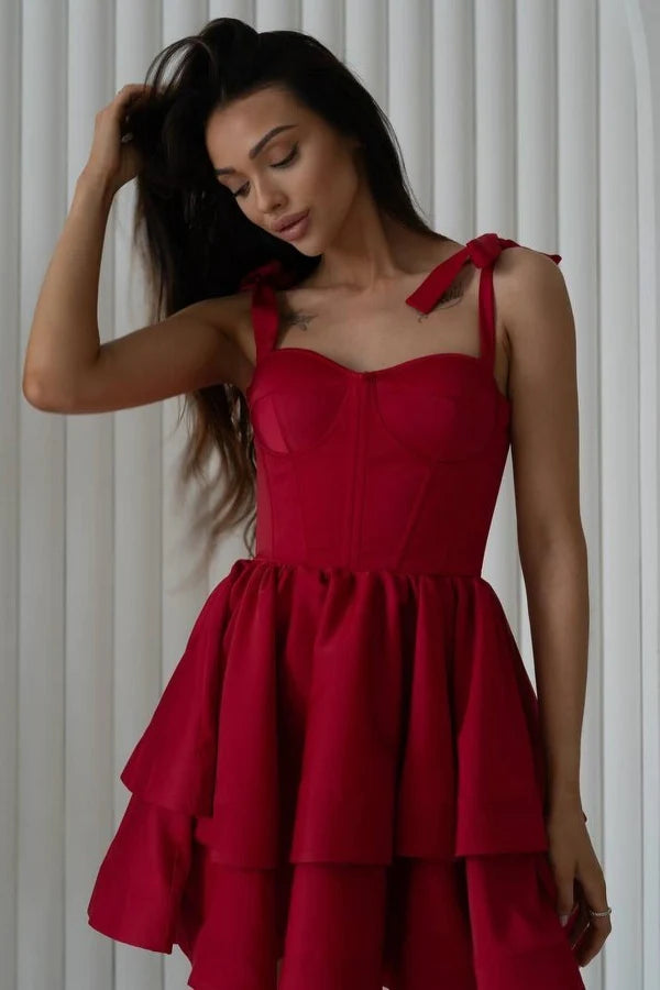 Elegant Fit-and-Flare Sweetheart Neck Bow Strap Lace Up Back Mini Homecoming Dresses