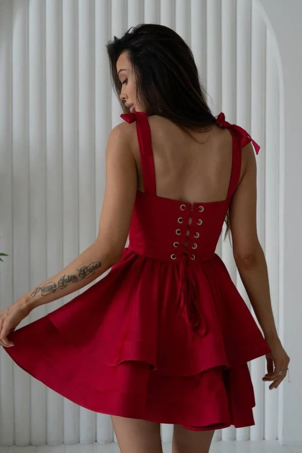 Elegant Fit-and-Flare Sweetheart Neck Bow Strap Lace Up Back Mini Homecoming Dresses