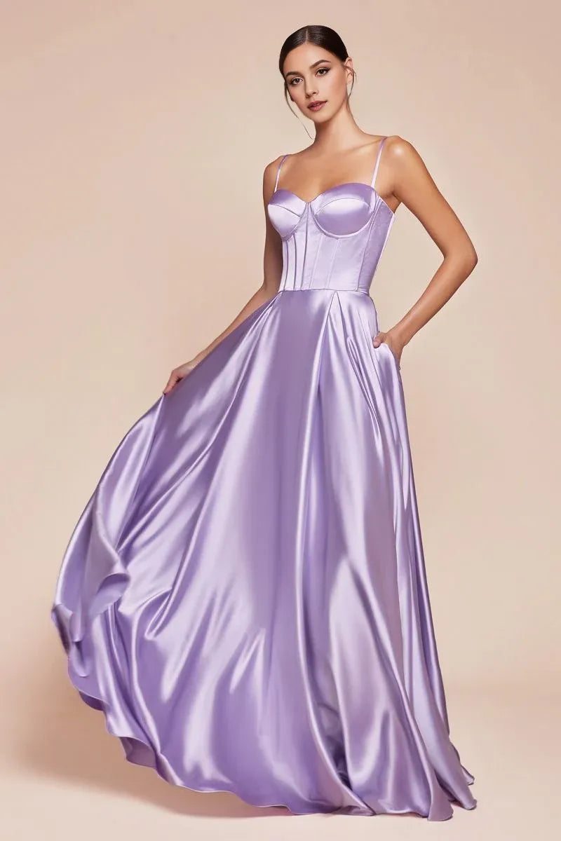 Elegant Lavender A-Line Sweetheart Neck Sleeveless Lace-Up-Back Side Leg Slit Floor-Length Prom Dresses