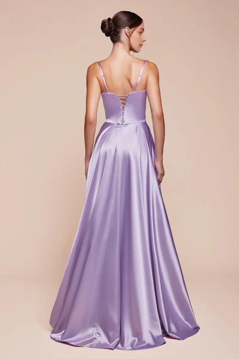 Elegant Lavender A-Line Sweetheart Neck Sleeveless Lace-Up-Back Side Leg Slit Floor-Length Prom Dresses