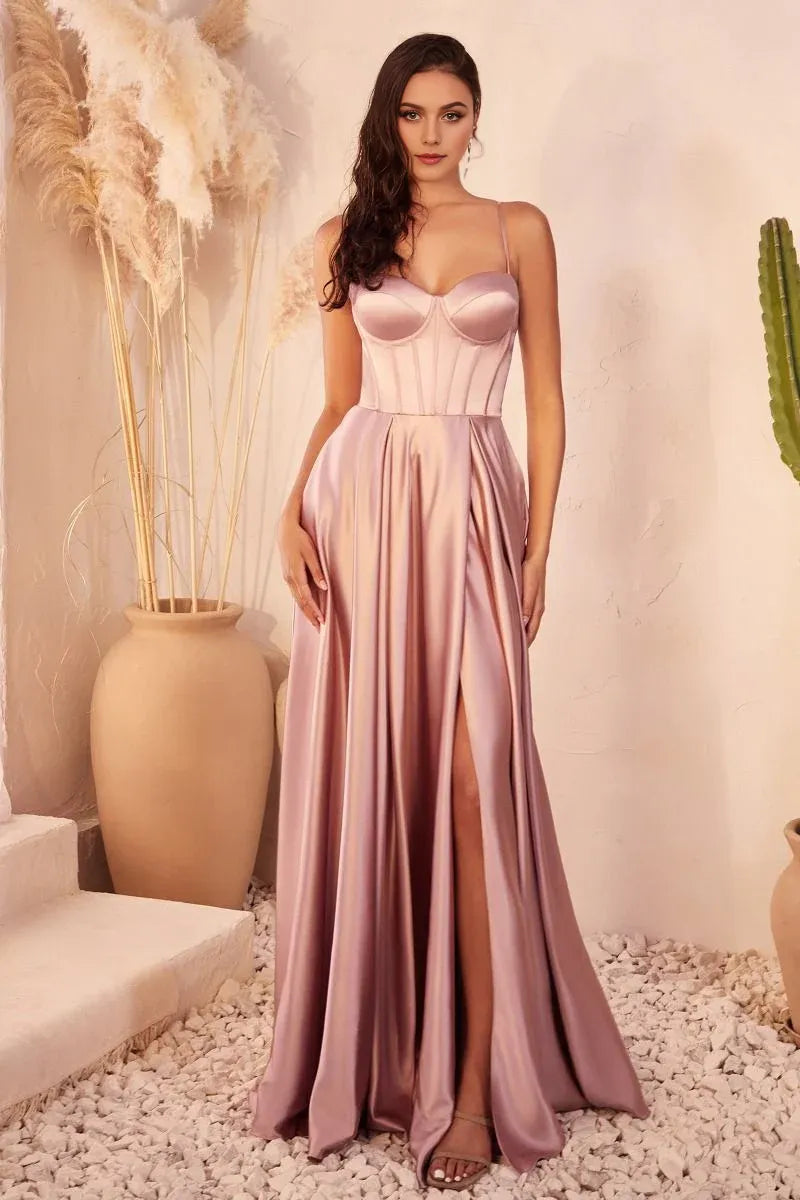 Elegant Lavender A-Line Sweetheart Neck Sleeveless Lace-Up-Back Side Leg Slit Floor-Length Prom Dresses