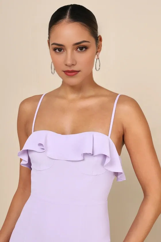 Elegant Lavender Mermaid Spaghetti-Strap Sleeveless Back Zip Floor-Length Ruffled Tiered Prom Dresses ﻿