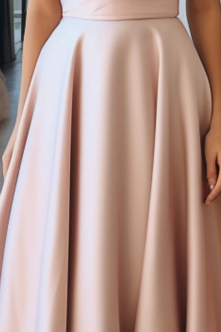 Elegant Light Pink A-Line Deep V-Neck Spaghetti Strap Lace Up Floor-Length Prom Dress for sale