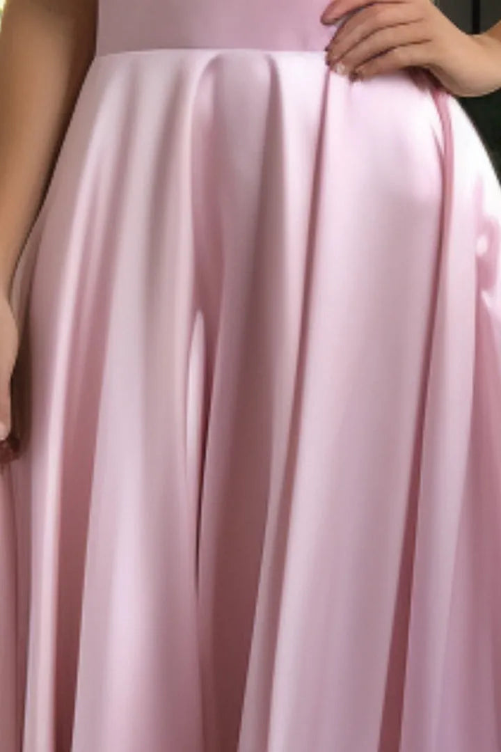 Elegant Light Pink A -Line V-Neck Sleeveless Open-Back Lace Up Floor-Length Prom Dress Hot Sale