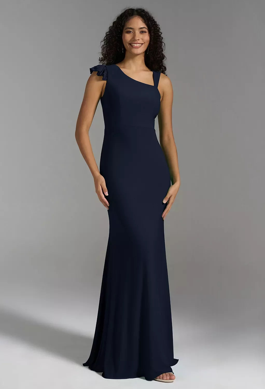 Elegant Mermaid Asymmetric Neck Ruffle Strap Floor-Length Evening Dresses
