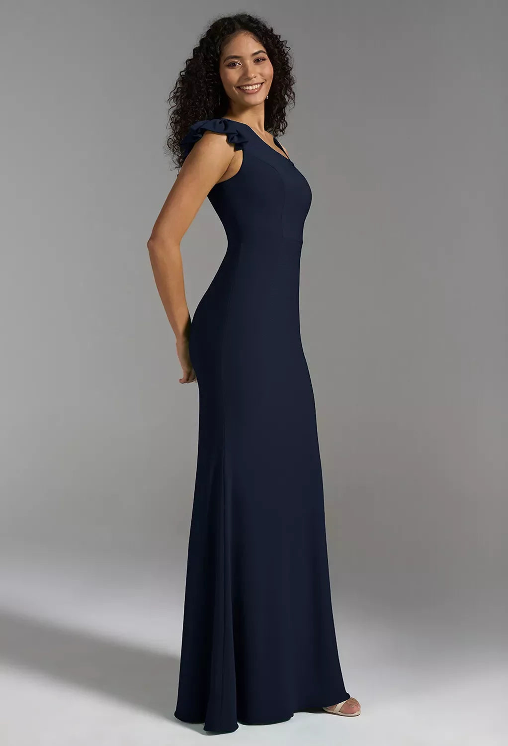 Elegant Mermaid Asymmetric Neck Ruffle Strap Floor-Length Evening Dresses