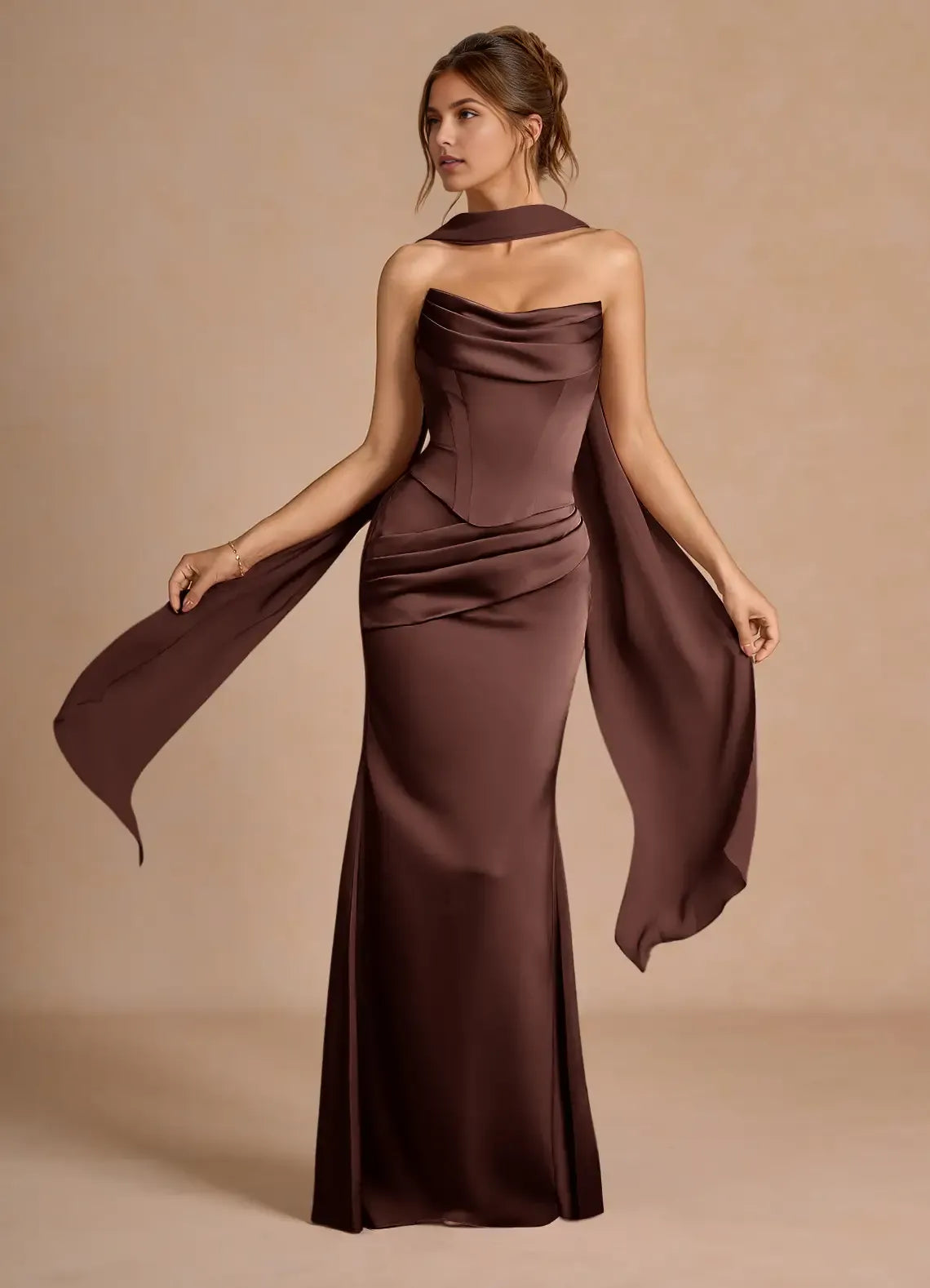 Elegant Mermaid Cowl Neck Sleeveless Lace-Up-Back Draped Floor-Length Prom Dresses Hot Sale