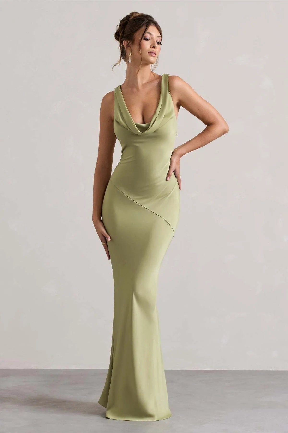 Elegant Mermaid Cowl Neck Sleeveless Tie-Back Floor-Length Formal Party Dresses