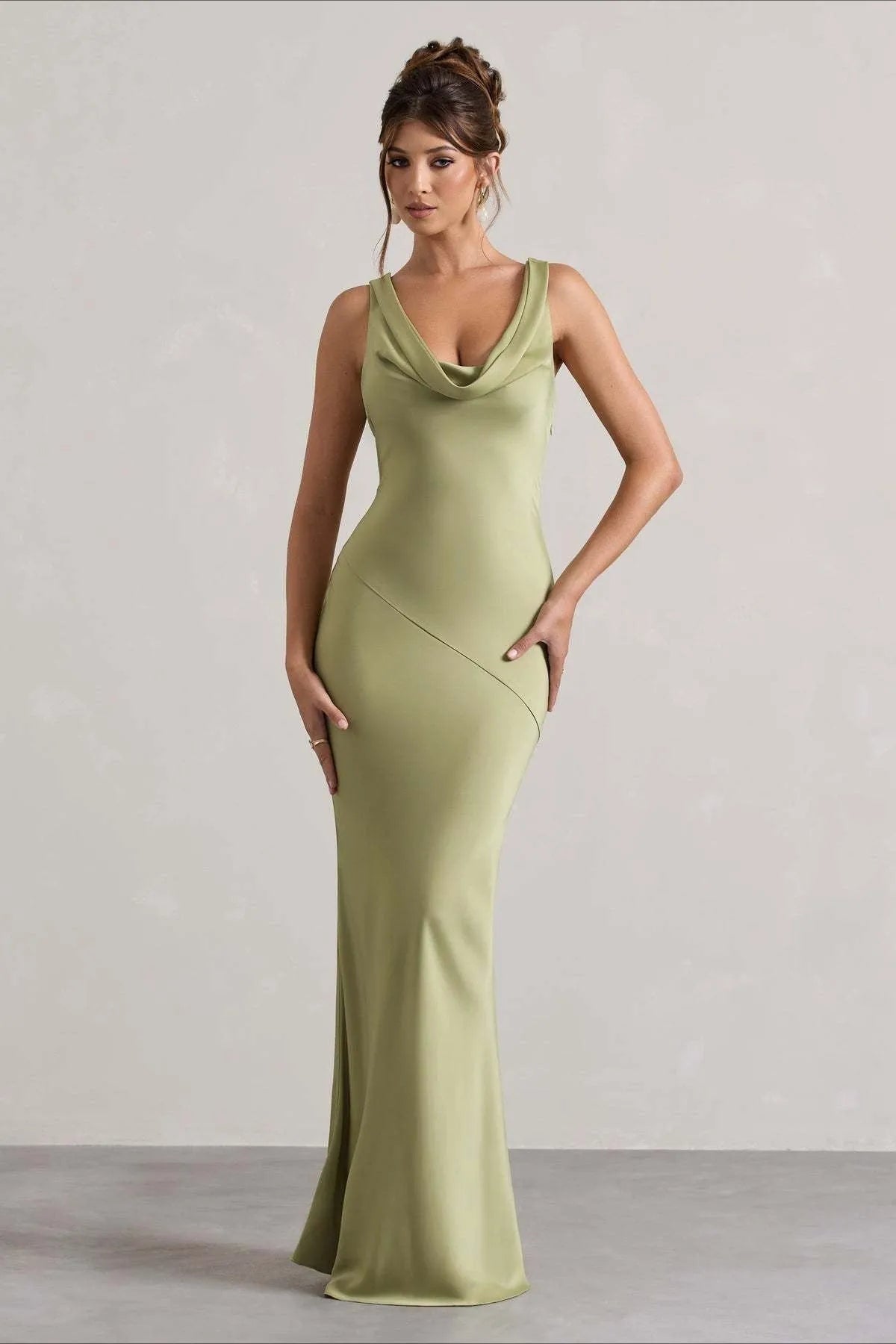 Elegant Mermaid Cowl Neck Sleeveless Tie-Back Floor-Length Formal Party Dresses