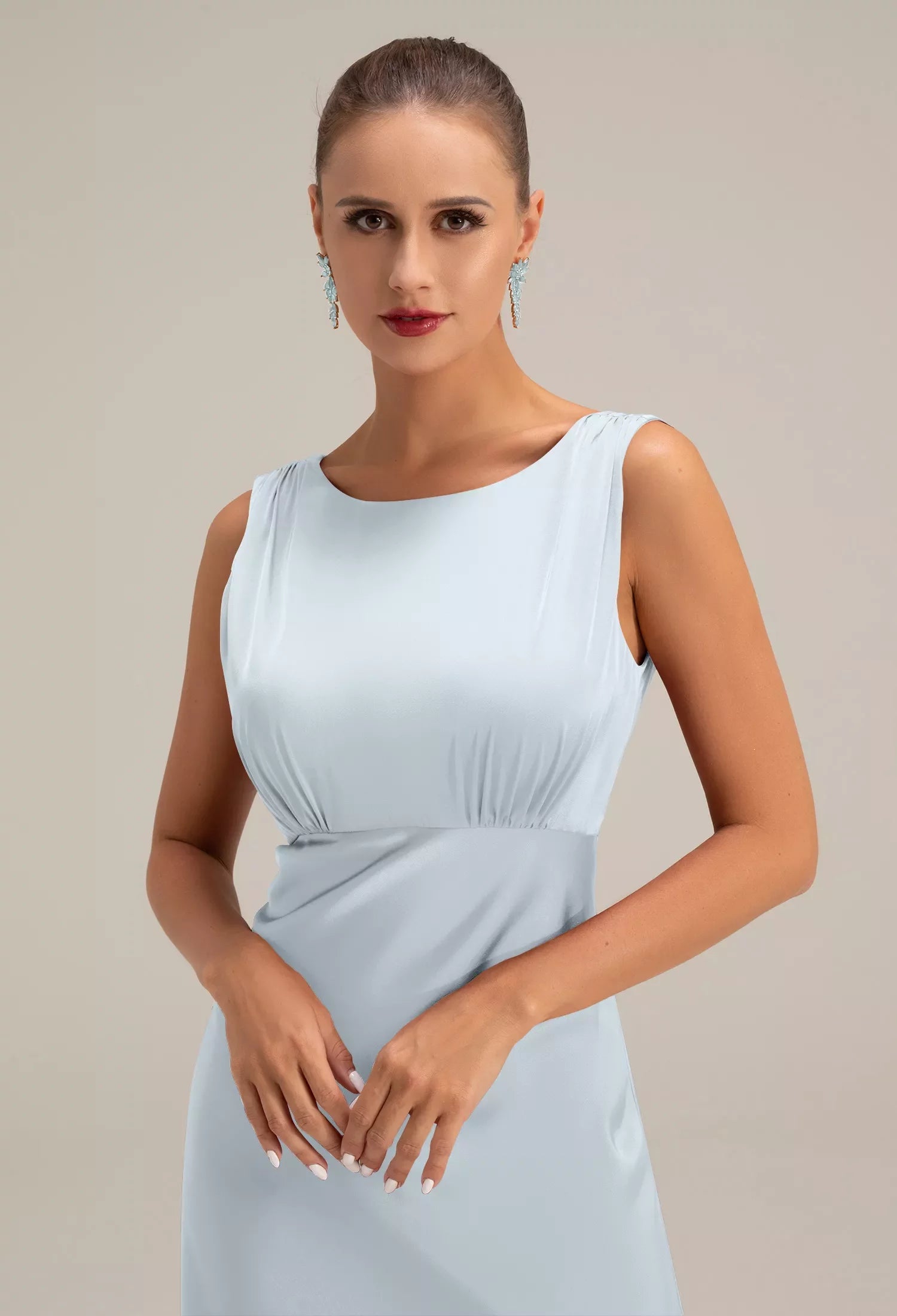 Elegant Mermaid Crew-Neck Sleeveless Low-Back Floor-Length Prom Dresses