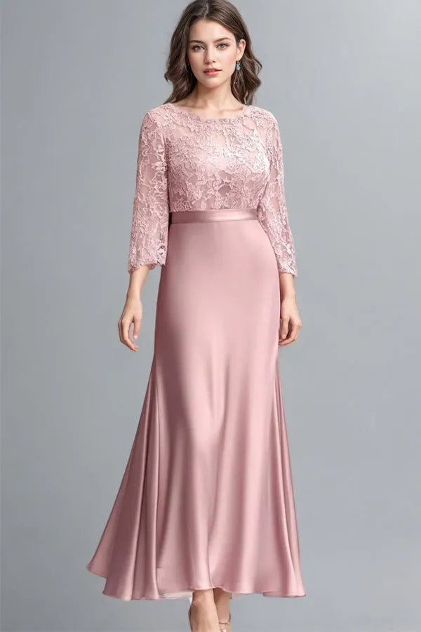 Elegant Mermaid Crew Neck Three-Quarter Lace Back Floor-Length Mother Of The Bride Dresses