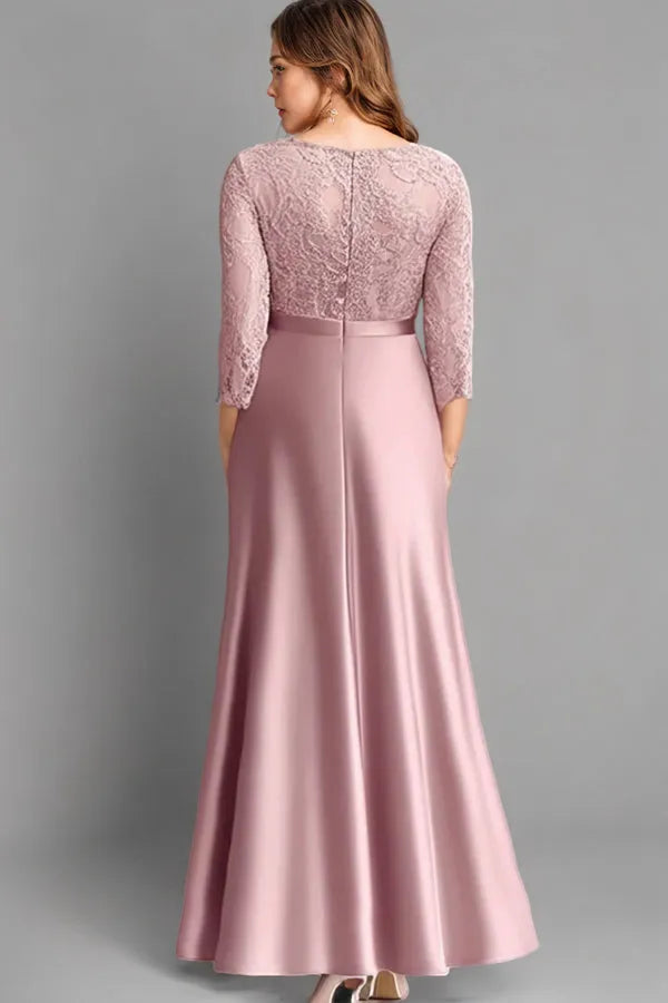Elegant Mermaid Crew Neck Three-Quarter Lace Back Floor-Length Mother Of The Bride Dresses