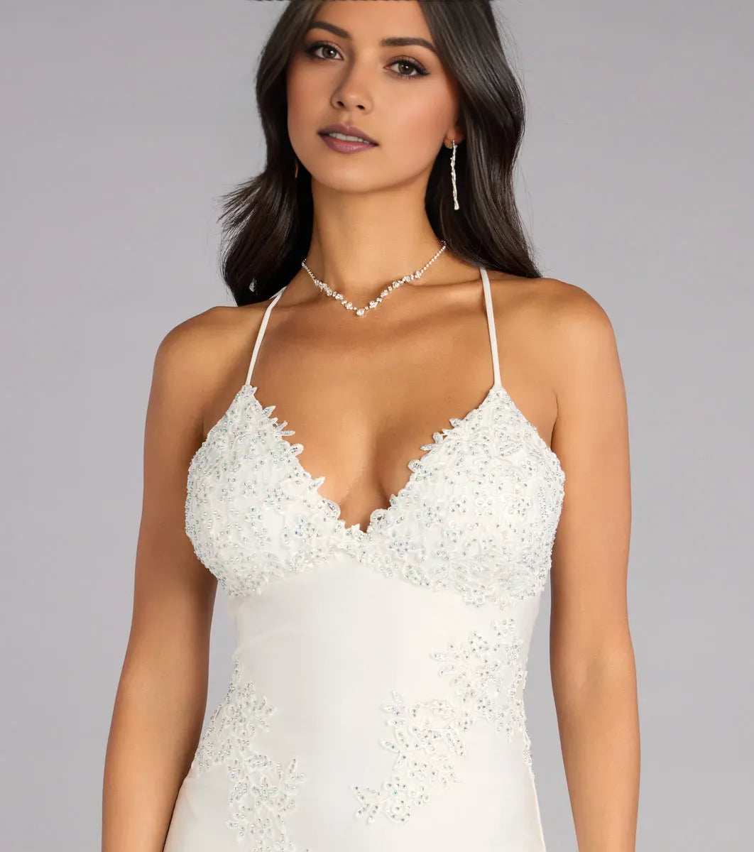 Elegant Mermaid Deep V-Neck Sleeveless Lace Open Back Floor-Length Prom Dresses for women Hot Sale