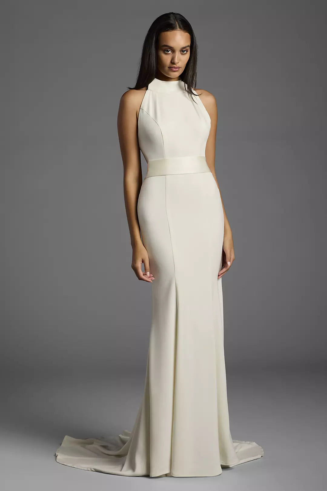Elegant Mermaid Halter Neck Sleeveless Bow Back Floor-Length Wedding Dresses