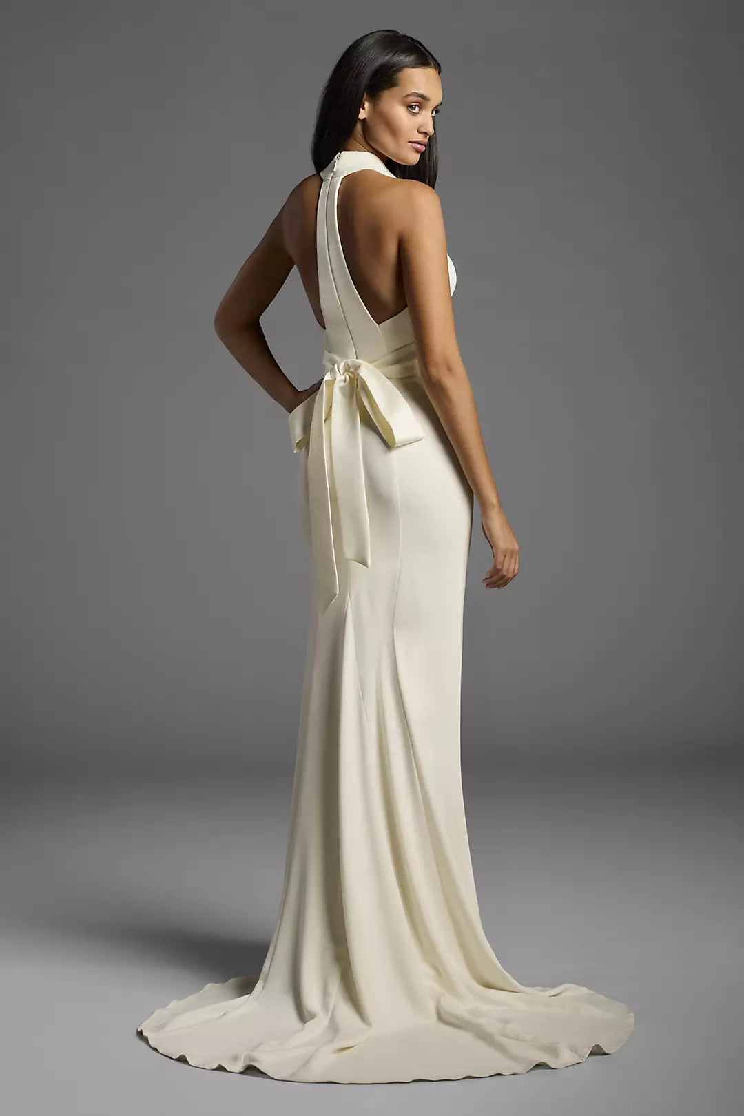 Elegant Mermaid Halter Neck Sleeveless Bow Back Floor-Length Wedding Dresses