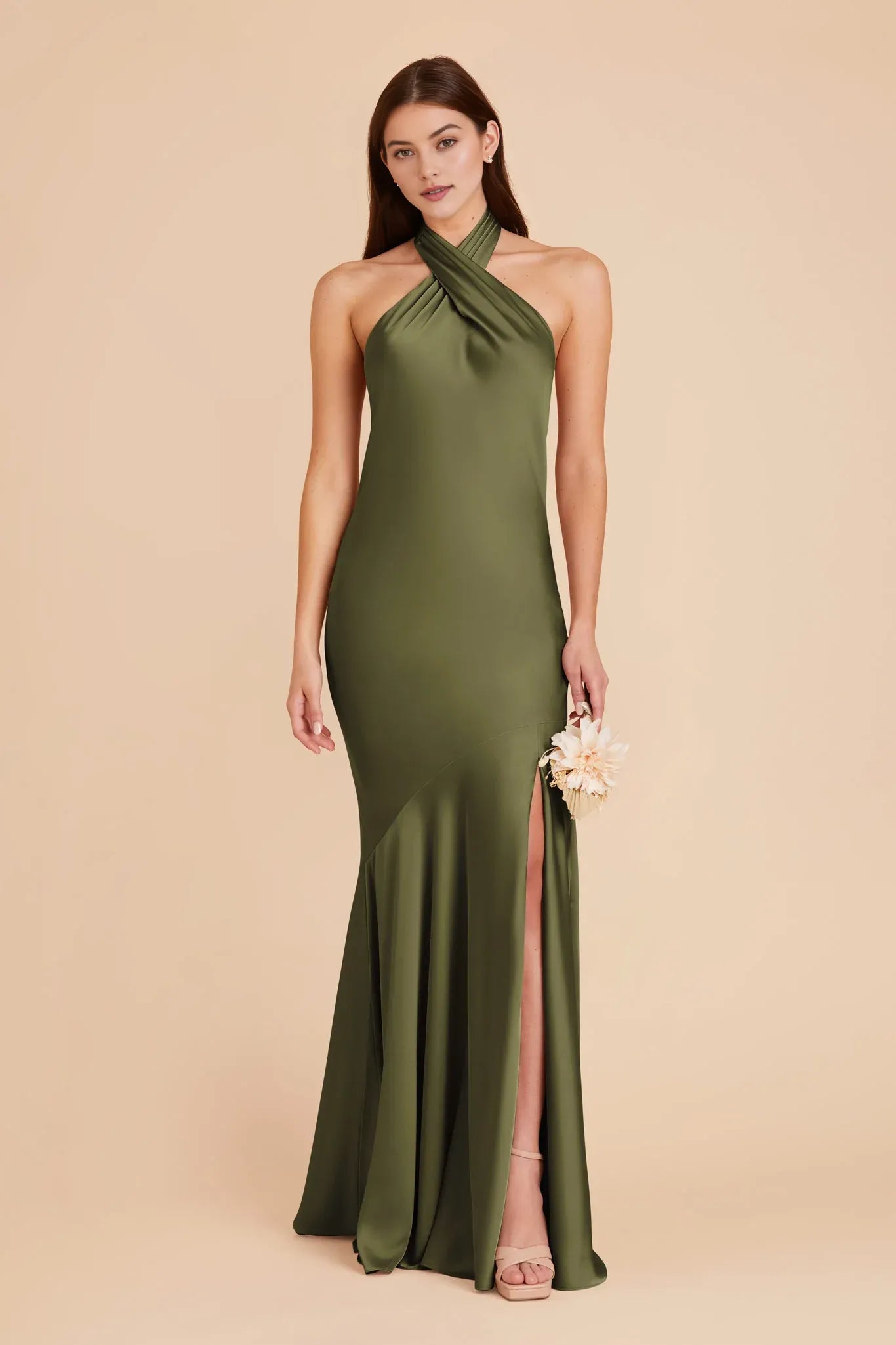 Elegant Mermaid Halter Neck Sleeveless Open-Back Backless Floor-Length Side Leg Slit Prom Dresses