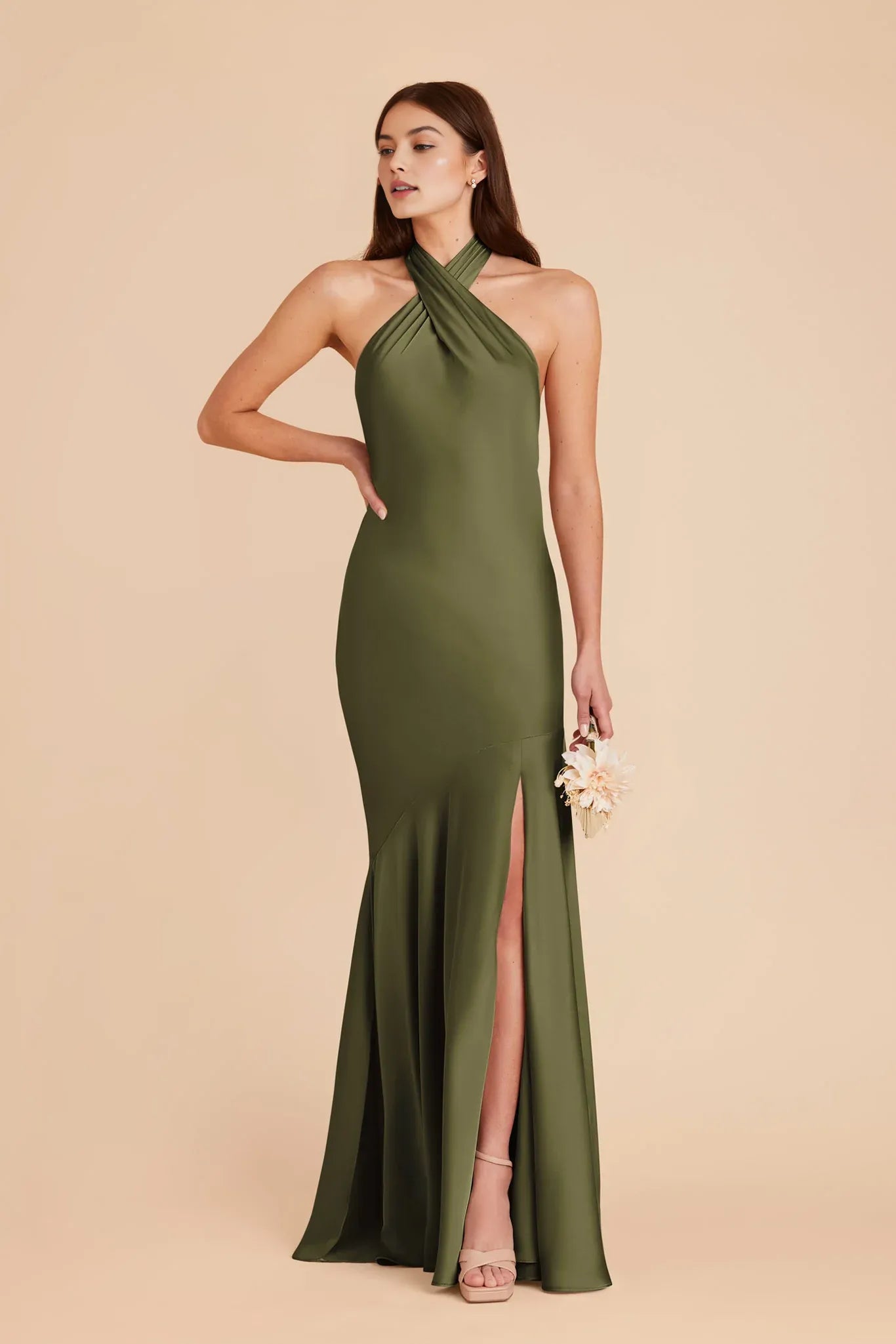 Elegant Mermaid Halter Neck Sleeveless Open-Back Backless Floor-Length Side Leg Slit Prom Dresses