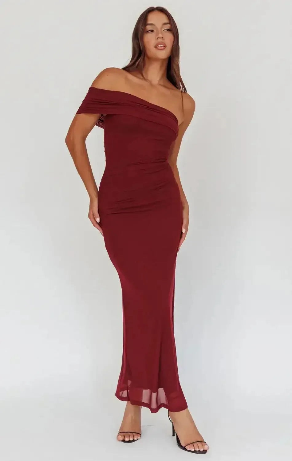 Elegant Mermaid Off-Shoulder Short-Sleeve Open-Back Floor-Length Prom Dress