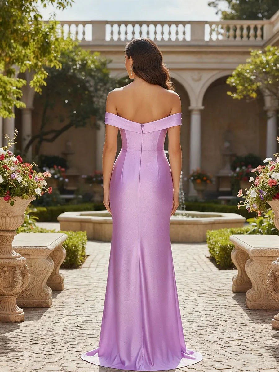 Elegant Mermaid Off-The-Shoulder V-Neck Zipper Back Floor-Length Prom Dresses