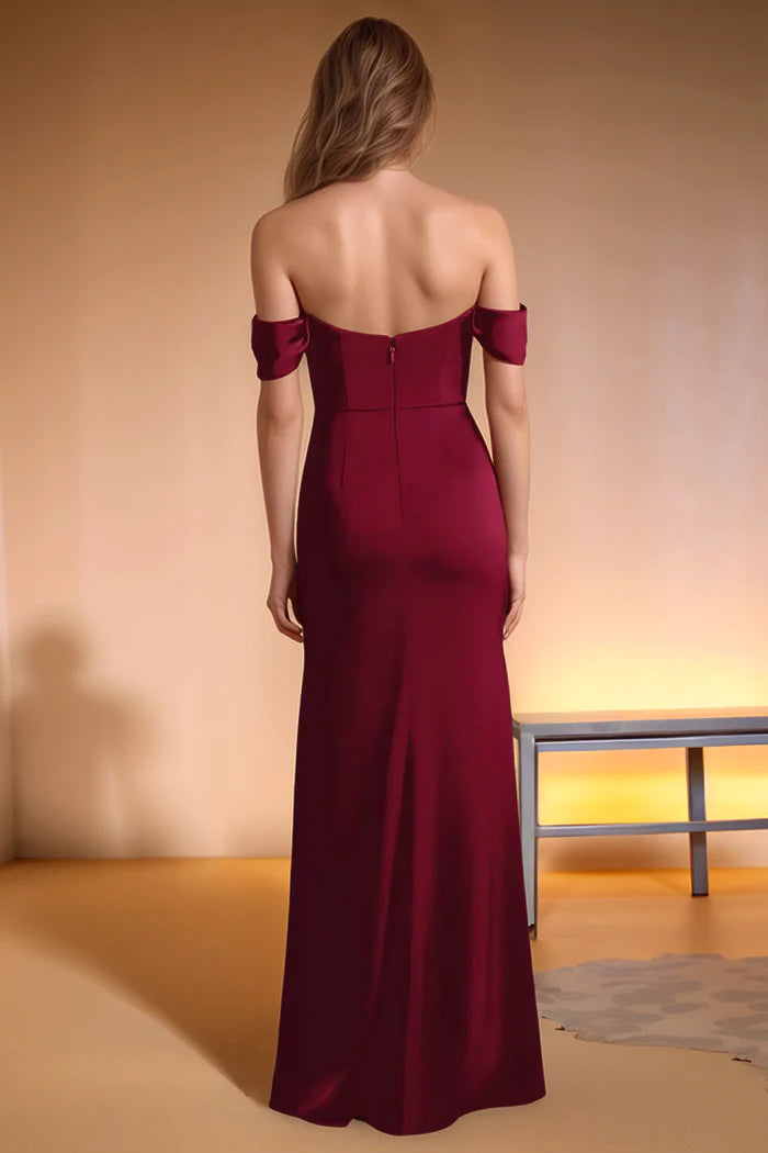 Elegant Mermaid Off Shoulder Cowl Neck Open Back Floor Length Bridesmaid Dresses