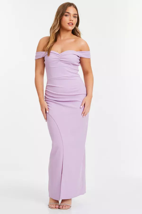Elegant Mermaid Off Shoulder Ruched Open Back Floor Length Formal Prom Dresses