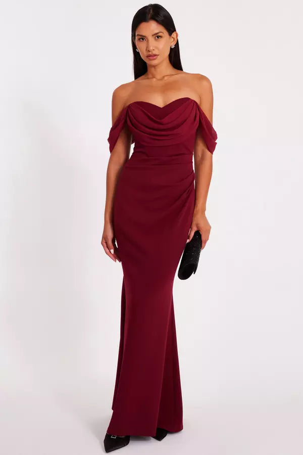 Elegant Mermaid Off Shoulder Sleeveless Open Back Ruched Floor Length Formal Prom Dresses