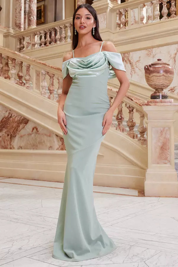 Elegant Mermaid Off Shoulder Spaghetti Strap Ruched Floor Length Formal Prom Dresses