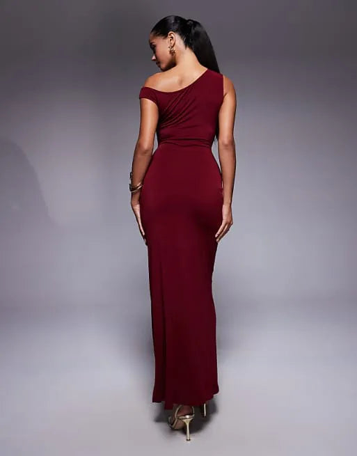 Elegant Mermaid One-Shoulder Sleeveless Ruched High Side Slit Floor-Length Prom Dresses Hot Sale
