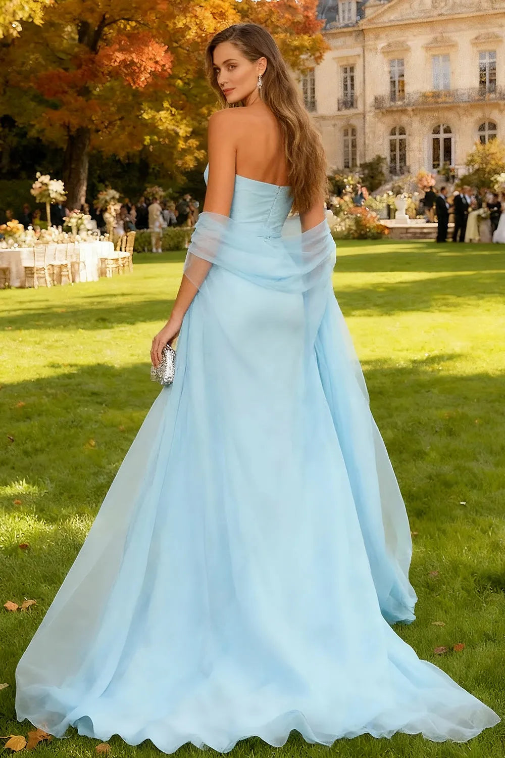 Elegant Mermaid Strapless Sheer-Cape Floor-Length Prom Dress