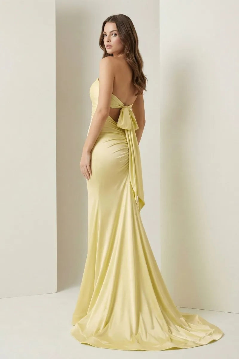 Elegant Mermaid Strapless Sleeveless Bow-Back Floor-Length Prom Dress