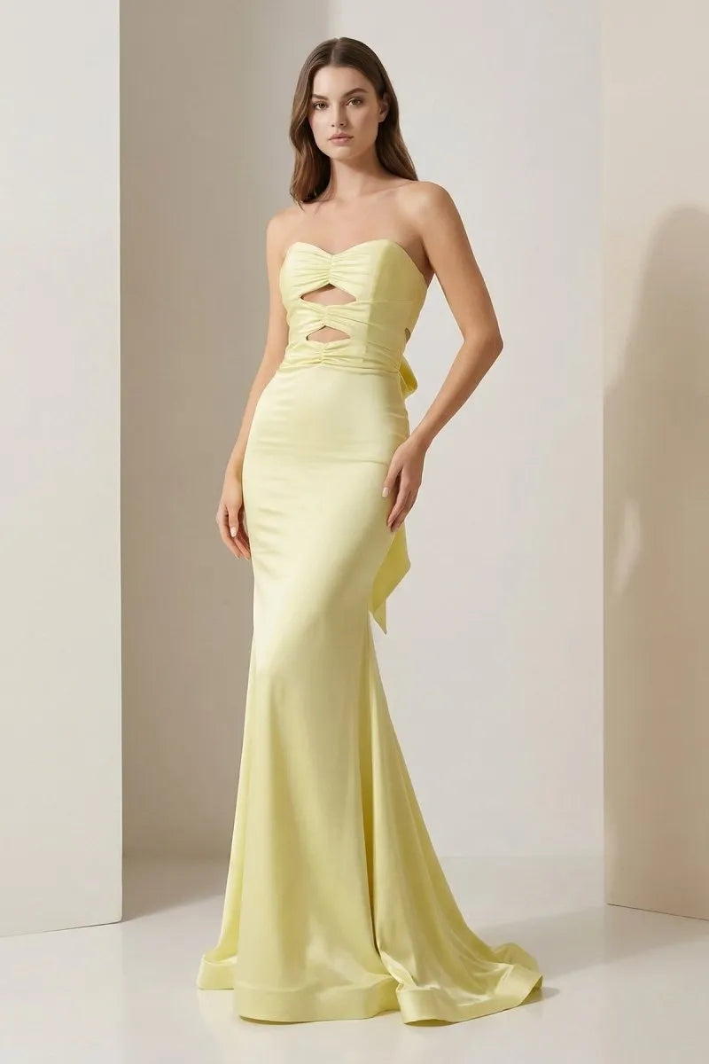 Elegant Mermaid Strapless Sleeveless Bow-Back Floor-Length Prom Dress