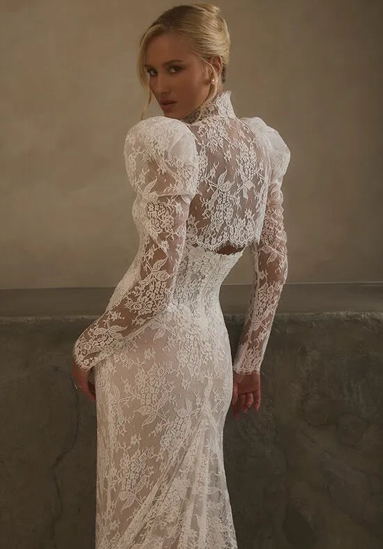 Elegant Mermaid Strapless Lace Open Back Train Wedding Dresses