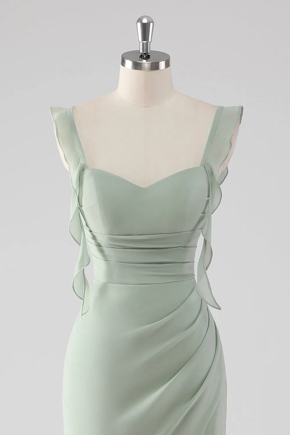 Elegant Mermaid Sweetheart Neck Ruffle Strap Lace-Up Back Floor-Length Bridesmaid Dresses