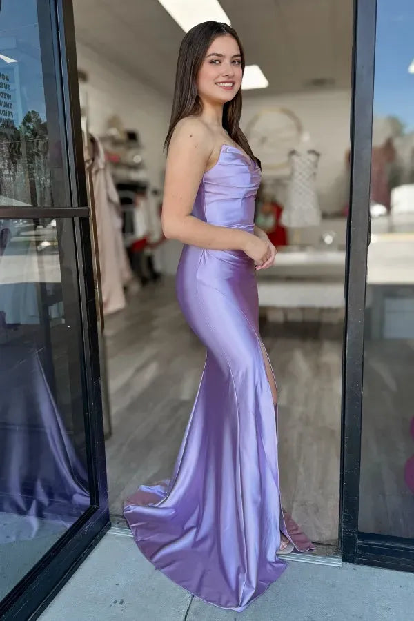Elegant Mermaid Sweetheart Neck Sleeveless Pleated Open Back Back Zip High Side Slit Floor - Length Prom Dress