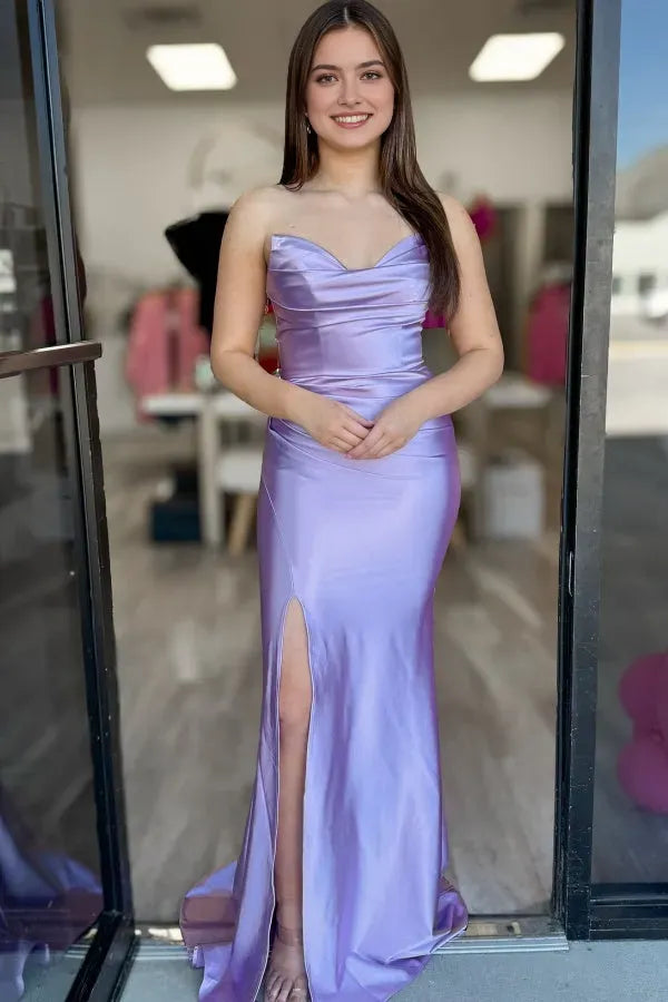 Elegant Mermaid Sweetheart Neck Sleeveless Pleated Open Back Back Zip High Side Slit Floor - Length Prom Dress
