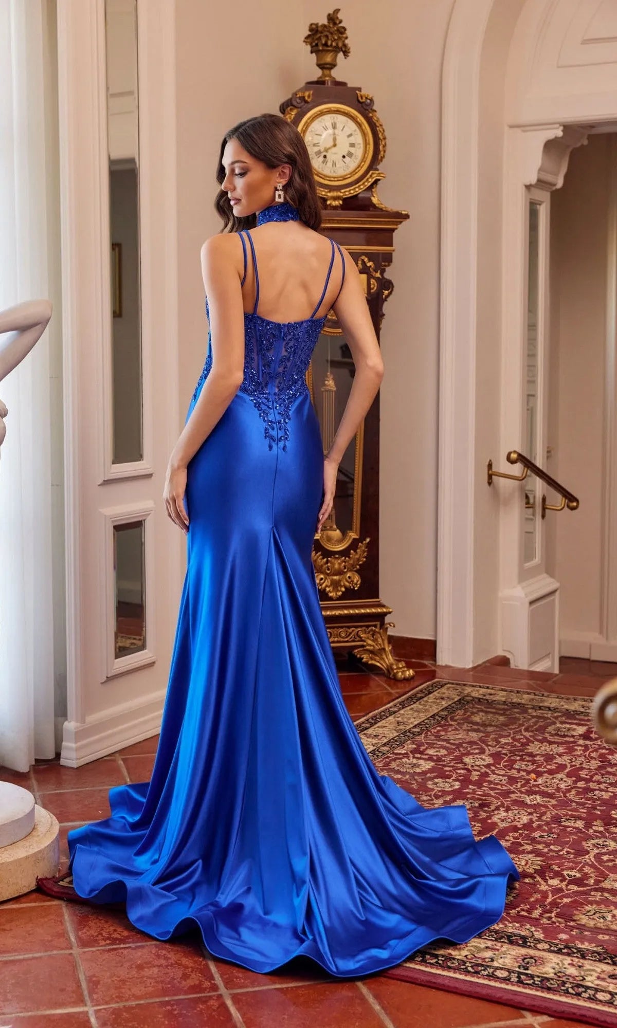 Elegant Mermaid Sweetheart Neck Spaghetti Strap Beaded Mesh Floor Length Prom Dresses