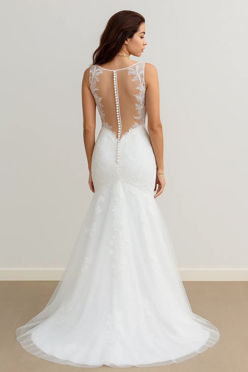 Elegant Mermaid Sweetheart Spaghetti-Strap Button-Back Floor-Length Wedding Dresses