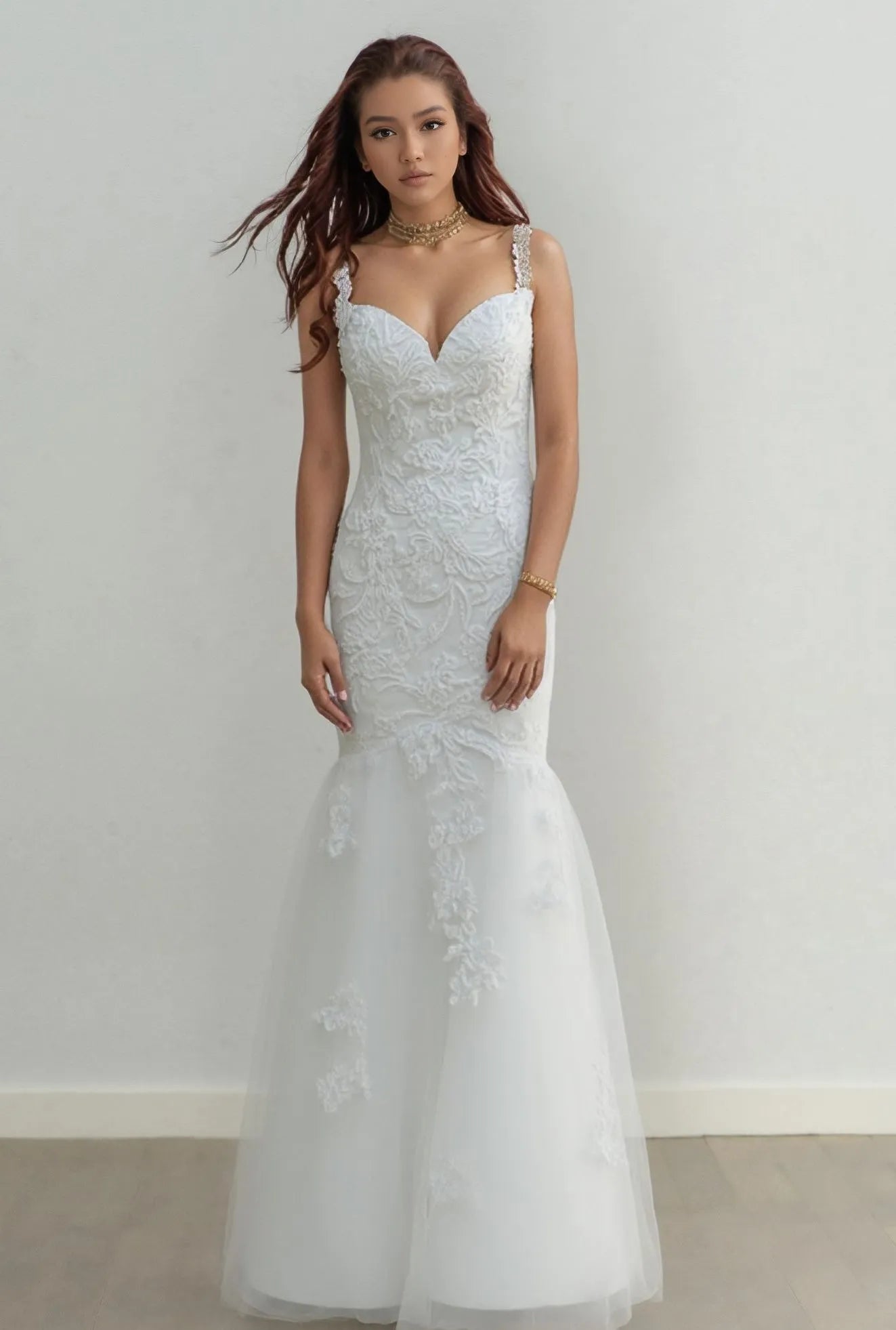 Elegant Mermaid Sweetheart Spaghetti-Strap Button-Back Floor-Length Wedding Dresses
