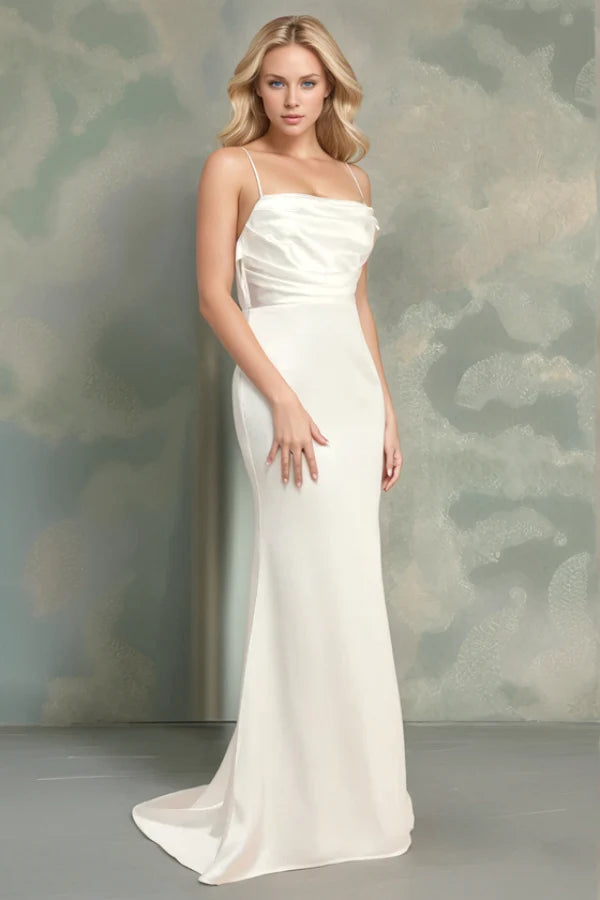 Elegant Mermaid Sweetheart Spaghetti Strap Button Back Train Wedding Dresses