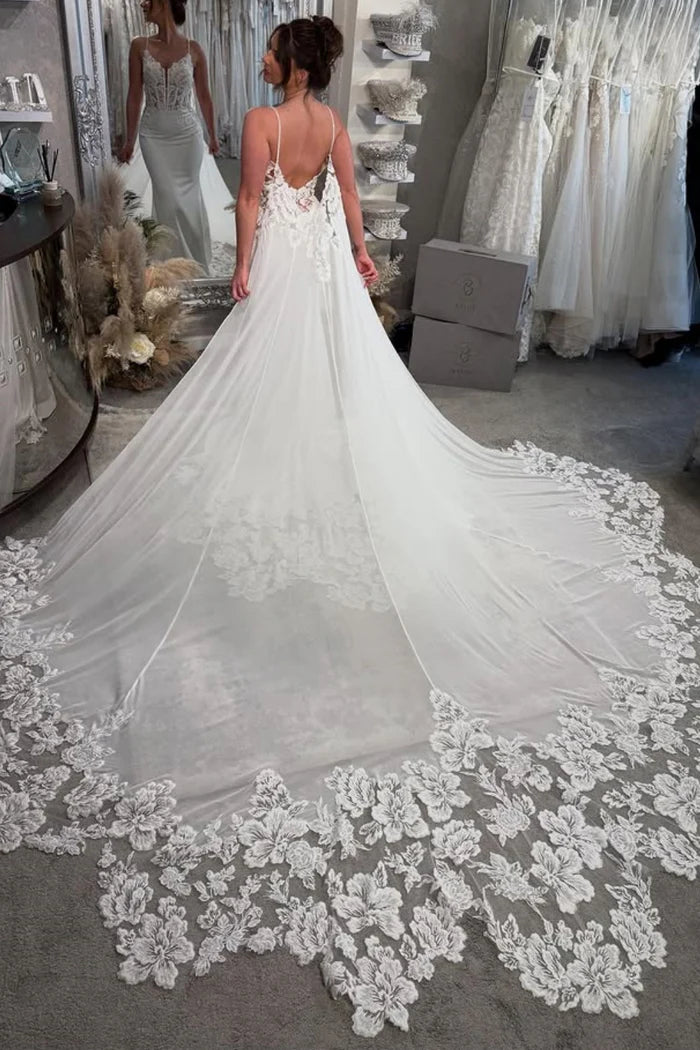 Elegant Mermaid Sweetheart Spaghetti Strap Lace Back Train Wedding Dresses