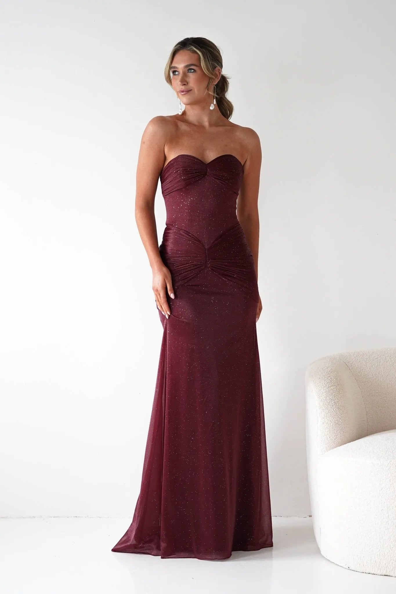 Elegant Mermaid Sweetheart Strapless Glitter-Bodice Floor-Length Formal Prom Dresses