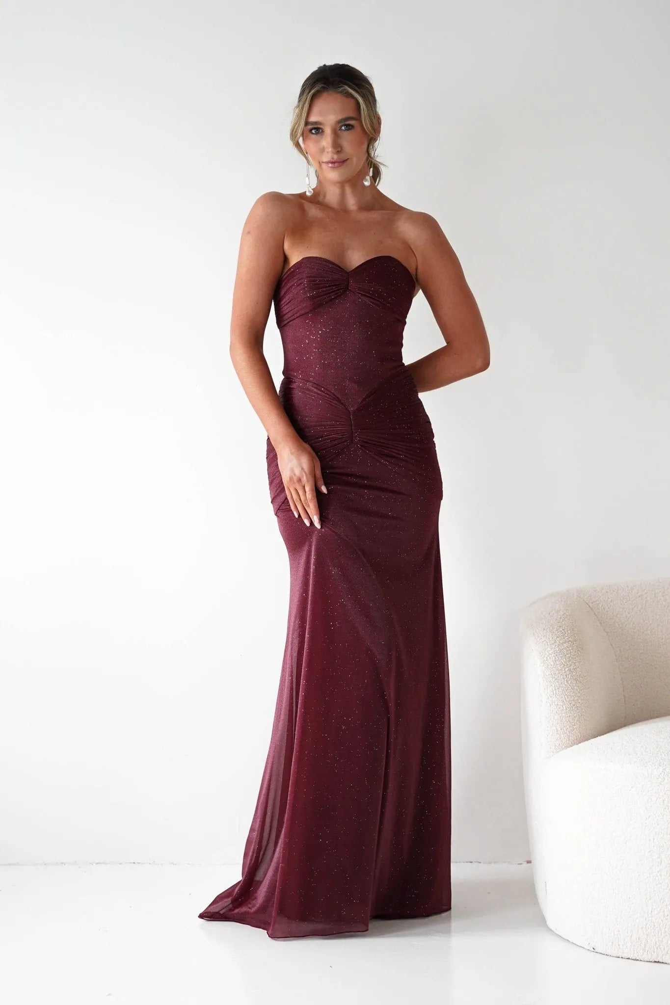 Elegant Mermaid Sweetheart Strapless Glitter-Bodice Floor-Length Formal Prom Dresses